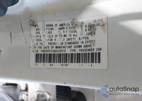 2016 Honda Accord Sport z USA, uszkodzony, nr VIN 1HGCR2F53GA039978